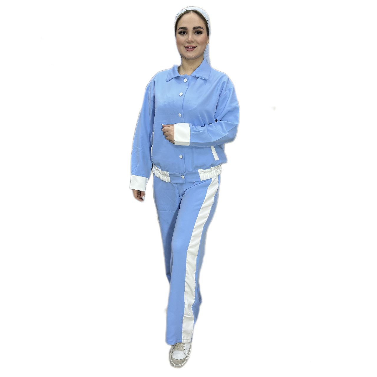 ست مانتو شلوار مازراتی رنگ آبی آسمانی