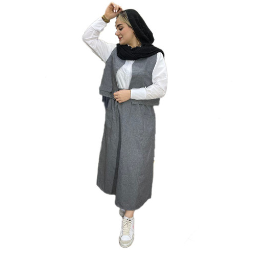 ست 3 تیکه شومیز+جلیقه+دامن رنگی طوسی