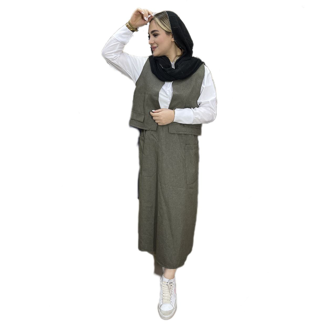 ست 3 تیکه شومیز+جلیقه+دامن رنگ گلد