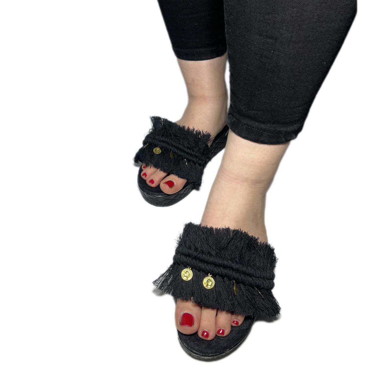 صندل لژدار ریش ریش رنگ مشکی