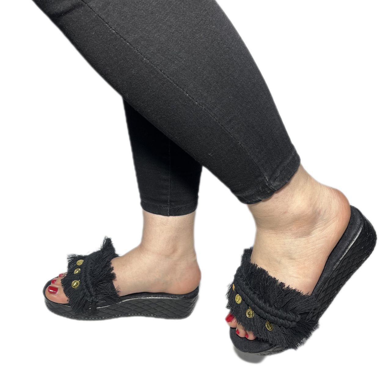 صندل لژدار ریش ریش رنگ مشکی